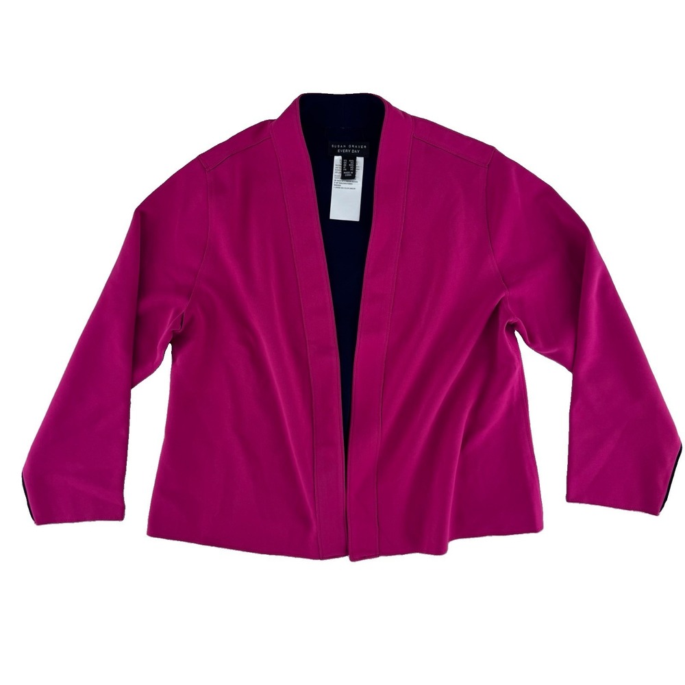 Susan Graver Every Day LK‎ Fusion Reversible Crop Cardigan XXS Pink/Navy Blue